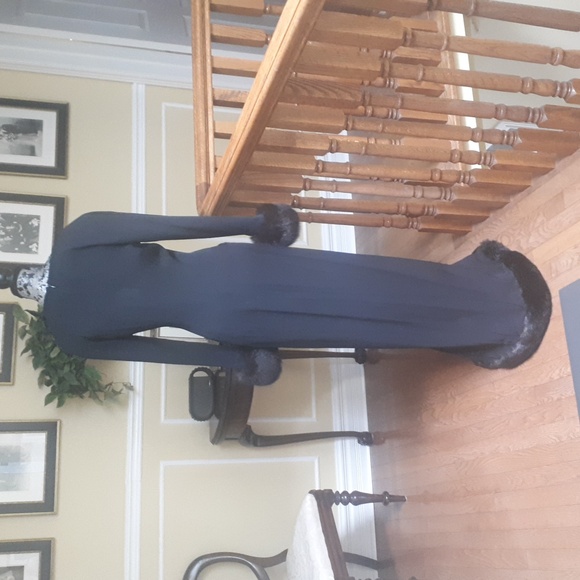 Designer Black Dress with Fur Cuffs And Hem - Picture 8 of 8